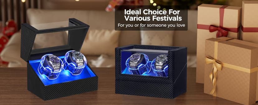 ANWBROAD ANWBROAD Watch Winder for Automatic Watches, Double Automatic Watch Winder Box with Quiet Japanese Motor, 4 Modes Dual Watch Winder wIth LED Light, Type-C Adapter, UJWW016C
