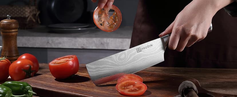 PAUDIN Nakiri Knife - 7" Razor Sharp Meat Cleaver and Vegetable Kitchen Knife, High Carbon Stainless Steel, Multipurpose Asian Chef Knife for Home and Kitchen with Ergonomic Handle