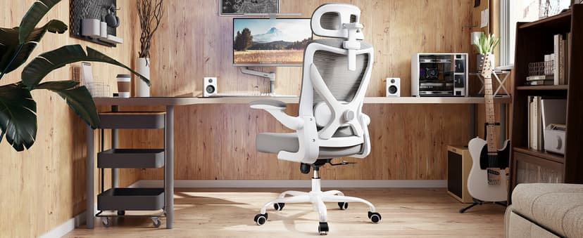 Ergonomic Office Chair: White Computer Desk Chair Comfy Gaming Chair for Adults - Office Chair with Lumbar Support & Headrest - Executive Office Rolling Chairs for Home Work (Grey)