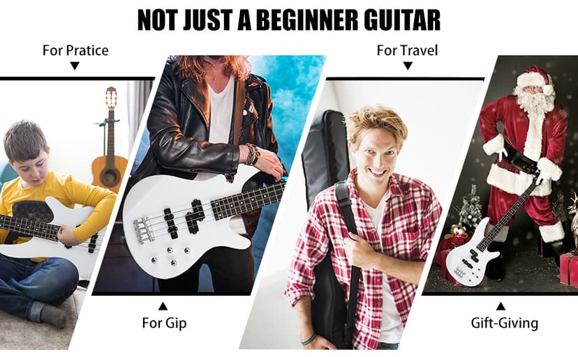 Ktaxon 4 String Electric Bass Guitar, Full Size Standard Right Handed Rosewood Fingerboard Beginner Kit with Cable Wrench Tool (White)