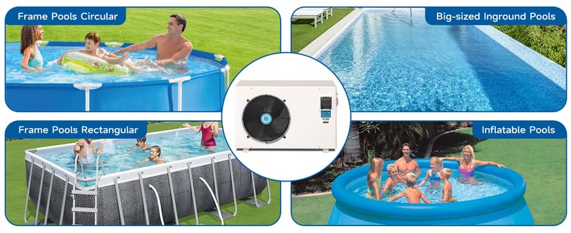 Max 105600BTU Electric Pool Heater for Above and In Ground Pools, 26KW Swimming Pool Heat Pump PLC250, Inverter Heating System, High Efficiency, fits 18/20/26ft Pools, 208~230V/60Hz