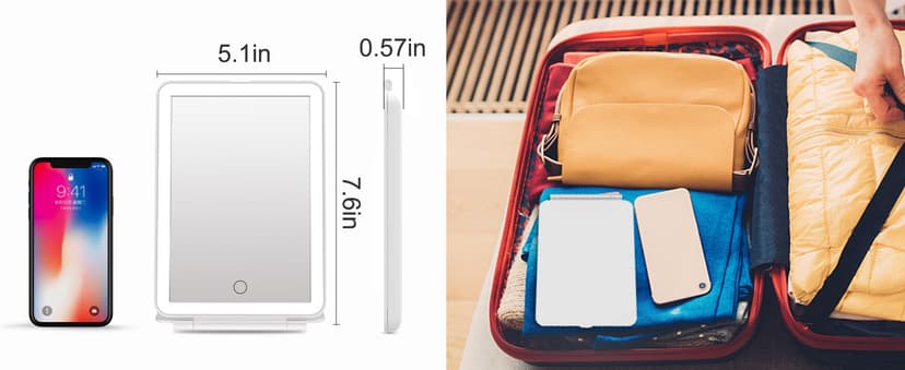 FUNTOUCH Rechargeable Travel Makeup Mirror with 72 Led Lights, Portable Lighted Beauty Mirror, 3 Color Lighting, Dimmable Touch Screen, Tabletop LED Folding Cosmetic Vanity Mirror