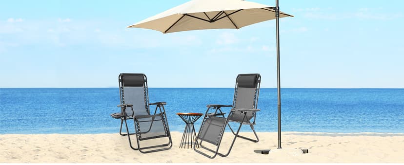 Sweetcrispy Zero Gravity Chairs, Set of 2 Portable Recliner Beach Camping Patio Outdoor Folding Lounge Chair with Cup Holder Trays and Adjustable Pillow for Poolside, Garden, Backyard, Lawn (Black)