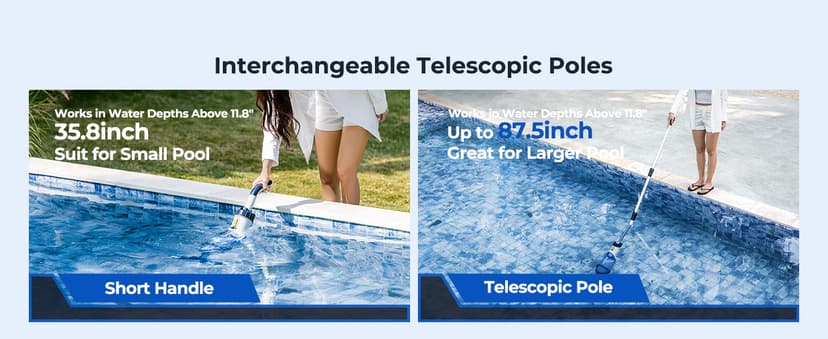 Pool Vacuum for Above Ground Pool, JESIMAIK 18.5 GPM Powerful Suction Handheld Pool Vacuum, 60min Runtime,Telescopic Pole Cordless Pool Vacuum for Above/Inground Pool, Spas, Hot Tubs Cleaning