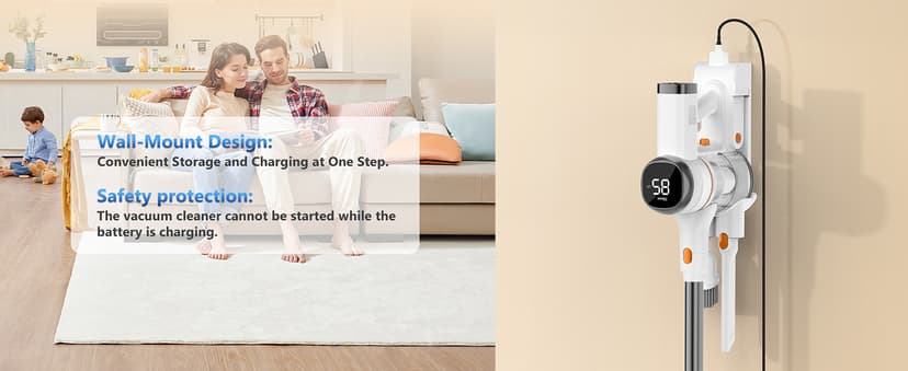 Tikom V500 Cordless Vacuum Cleaner for Home, 40000Pa/450W Stick Vacuum with LED Touch Screen, Charging Wall Dock, Anti-Tangle, Lightweight Handheld Vacuum for Pet Hair, Hard Floor, Carpet