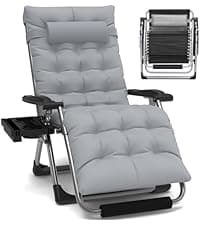 Slendor Oversized Zero Gravity Chairs XXL, 33In Padded Zero Gravity Lounge Chair, Lawn Recliner, Folding Patio Reclining Chair w/Aluminum Alloy Lock, Headrest, Cup Holder, Support 500lbs, Black