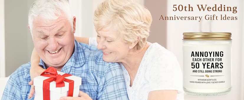 Niyewsor 50th Wedding Anniversary Couple Gifts, 50th Anniversary Candle Gifts for Couple, Parents, Husband, Wife, Him, Her, Friends, Golden Wedding Keepsake, Handmade, 7oz