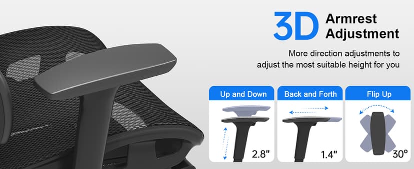 Freepub Ergonomic Mesh Office Chair, Home Desk Chair with Adjustable Lumbar Support, 3D Headrest and Armrests, Reclining Big and Tall High Back Computer Gaming Chair for Man Women, 350lbs, Black
