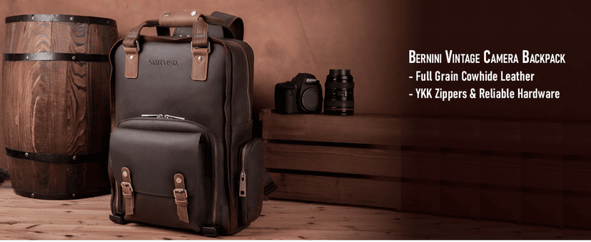 STAR VISTA Bernini Vintage Full Grain Leather Camera Backpack for DSLR/SLR, Camera Case for Photographers, with Tripod Holder, Fits 15.6" Laptop, Casual Outdoor Rucksack, YKK Zippers