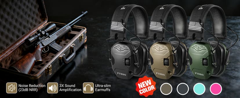 PYBBO Shooting Ear Protection with Gel Ear Pads, NRR 23dB Active Noise Reduction & 3X Sound Amplification Gun Range Earmuffs