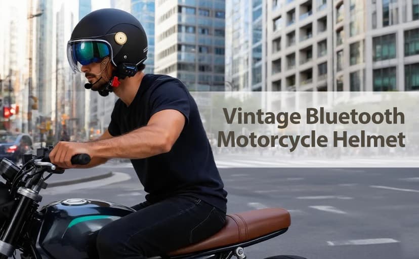 Retro Bluetooth 3/4 Open Face Motorcycle Half Helmet for Men Women - Dual Visors DOT Approved Lightweight Vintage Motorbike Helmet for Scooter Moped ATV Street Dirt Bike Commuting