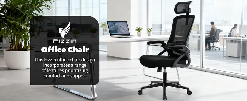 Fizzin Ergonomic Office Chair, 400 LBS Computer Chairs with Adjustable Lumbar Support, Breathable Mesh Desk Chair Ergonomic with Thickened Cushion, Comfy Home Office Desk Chair (Black)