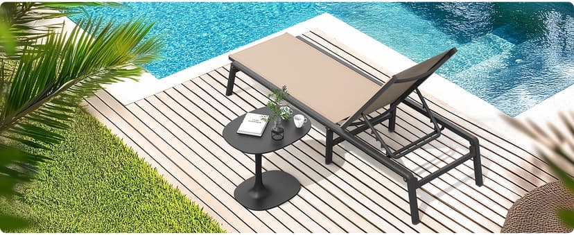 ONBRILL Aluminum Chaise Lounge Chair Outdoor, Foldable & Assembly Free Outdoor Lounge Chair with 5 Position Adjustable Backrest, Patio Pool Lounge Chairs for Outside Poolside Beach Lawn, 1PC, Khaki