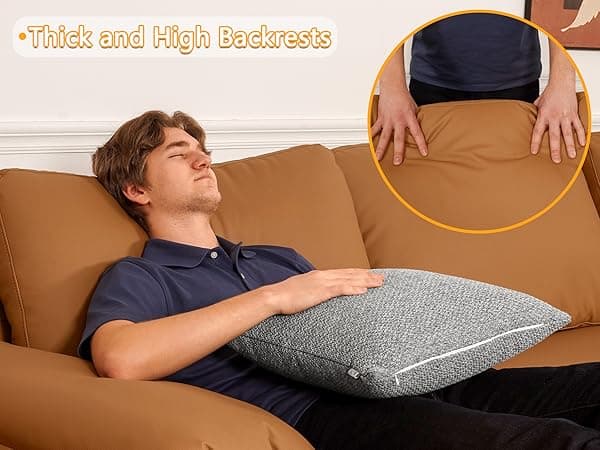 EASE MOOSE Brown Faux Leather Sectional Sofa,Leather Sectional Couch with Deep Seat,Extra Large U Shaped Couch,Oversized Modular Modern Scratch Resistant Sofas