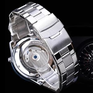 FORSINING Men Tourbillon Mechanical Self-Wind Watch, Day Date Month Full Calendar, Luminous Tachymeter Multifunctional Automatic Watches, Carved Big Dial Stainless Steel Band Wrist Watch