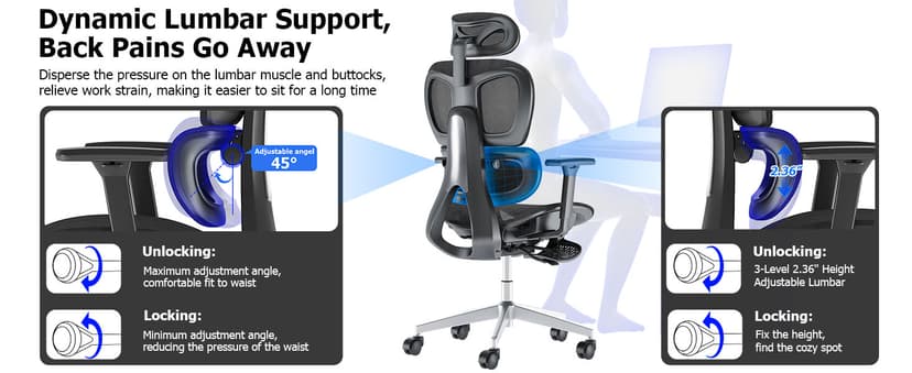 PatioMage Ergonomic Office Chair with Footrest, Big and Tall Desk Chair with Adjustable Lumbar Support, Seat Depth & 3D Armrests, High Back Mesh Computer Chair for Home Office, Black