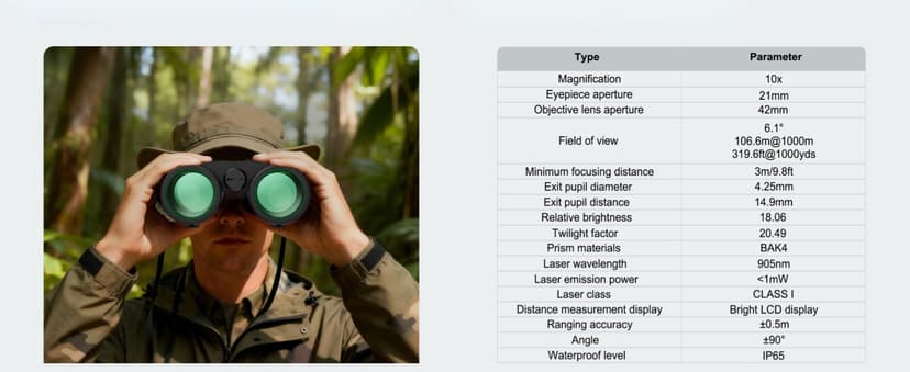 Rangefinder Binoculars for Hunting, 1968 Yard Long Range Laser Rangefinding 10x42mm, Fast 0.15s IP65 Waterproof ±0.5m Accuracy Range Finder Built in for Hunter/Outdoors