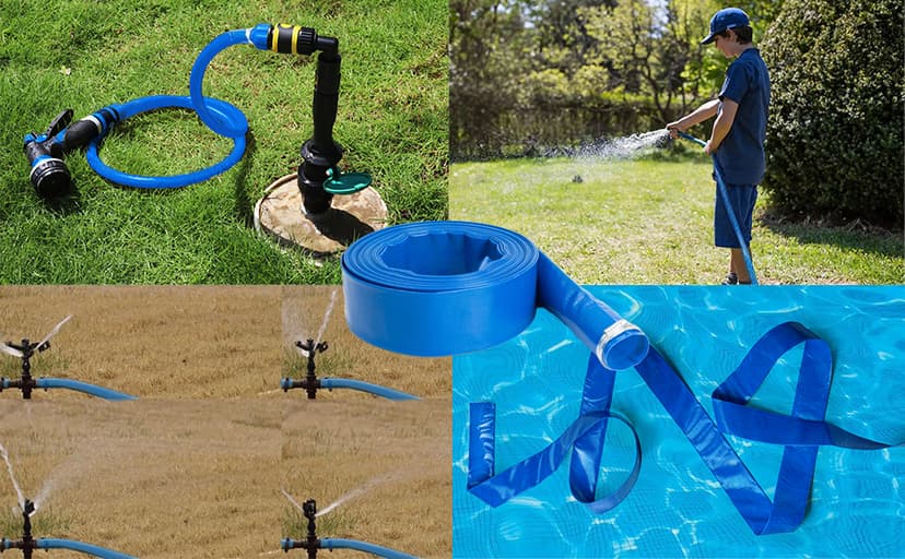 2" x100 FT, Pool Backwash Hose, Heavy-Duty PVC Hose, Lay Flat Discharge Hose, Weatherproof Burst Resistant for Water Transfer, Sump Pump, Pool Filter, Pool Drain,with 2 Clamps