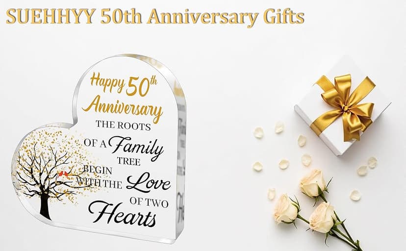 50th Anniversary Wedding Gifts for Couple Parents, Acrylic Heart Cake Topper Decorations, 50 Year Anniversary Presents Gifts Idea for Her Him