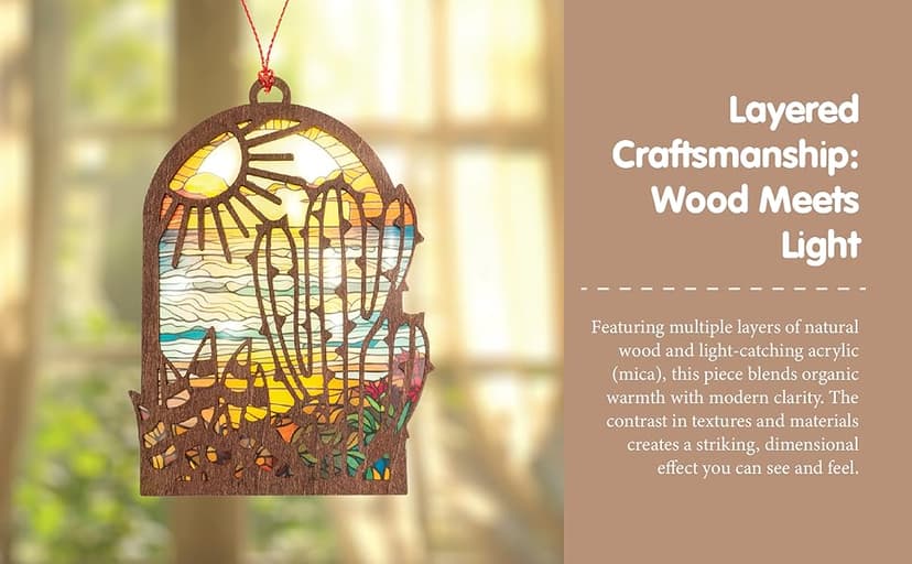 Arizona Gifts Cactus Ornament – Southwestern Decor Handmade Wooden Christmas Ornaments 2025, Unique Cactus Decor with Sun Desert Scene, Rustic Holiday Gift Idea for Home Tree Decoration