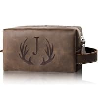 Large Hanging Leather Dopp Kit Engraved Monogram Brown Waterproof Bathroom Shaving Grooming Accessory|Luxury Unique Male Gift Personalized Gifts for Men Dad Father Birthday Toiletry Travel Bag J B0GL21B7QQ