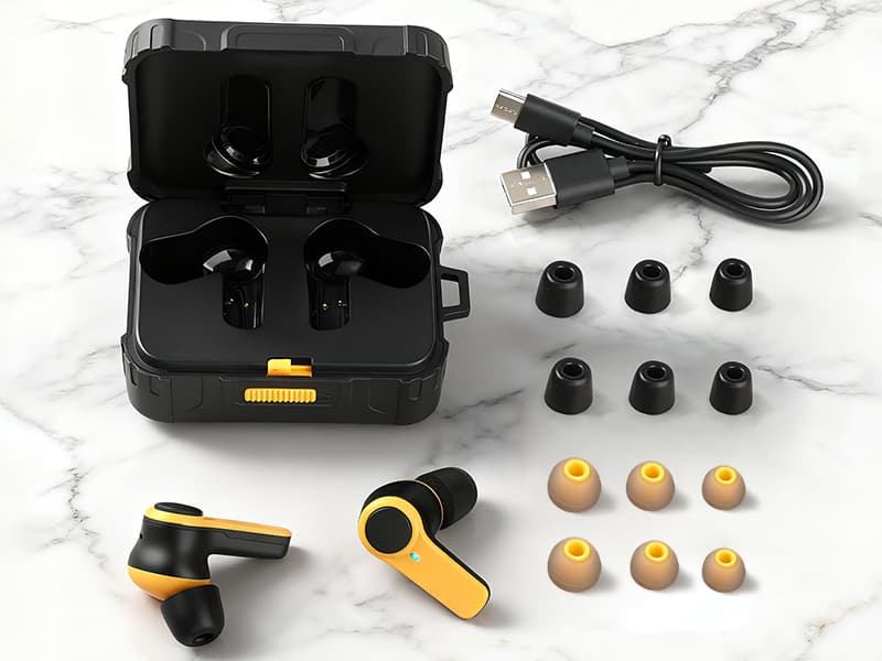 ToolFun Bluetooth 6.0 Jobsite Earbuds, 70H Playtime, IP56 Waterproof, 30dB SNR Noise Cancelling, ENC, Heavy Duty True Wireless Ear Buds for Outdoor Work, Construction with 12pcs Earplugs