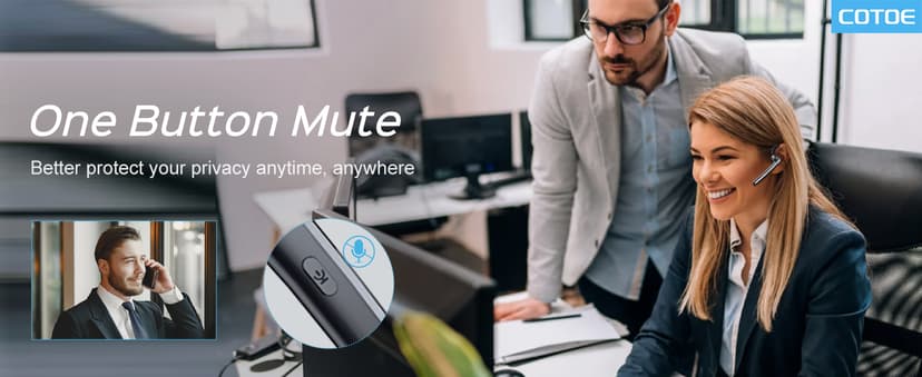 COTOE Bluetooth Headset V5.3, Wireless Earpiece with 500mAh Charging Case Hand-Free Headphones Noise Canceling Mic for Office/Driving/Business,Black