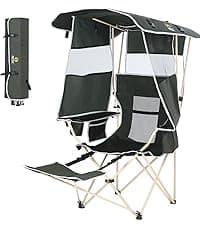 Nice C Chair with Canopy, Umbrella Chairs, Chair with Shades, Sports Chairs, w/Removable Footrest, Cooler Bag, Cup Holder for Camping, Fishing, Sports, Soccer, Beach (1-P Green)