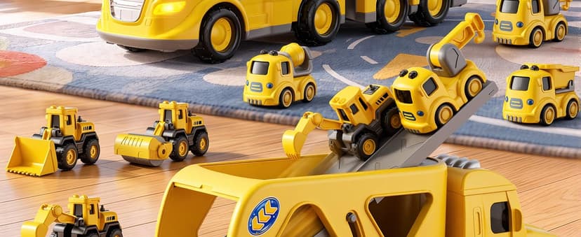 Transport Carrier Vehicle Toddler Toy with Light & Music, Excavator Dump Truck Bus Kids Gift for Boys and Girls (Yellow) Funwee 7-in-1 Construction Truck Toy w/ 6 Pull Back Cars & Track, Ages 1-5+ B0H9RSRFL7