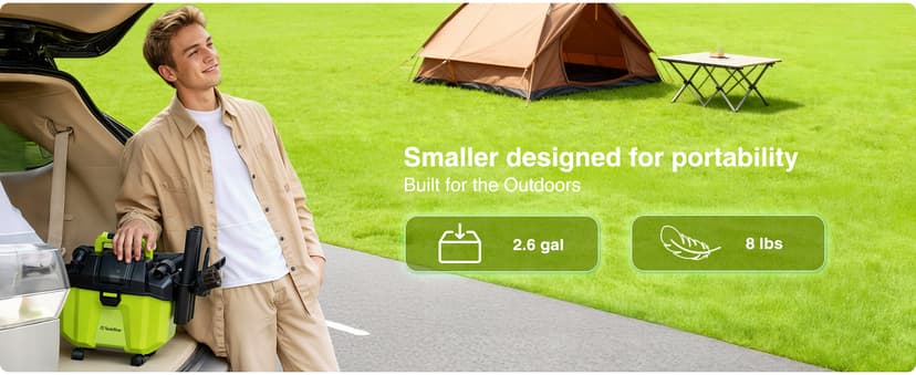 TaskStar Cordless Shop Vac, 2.6 Gal 2x4.0Ah Battery Powered Shop Vac, 3-in-1 Cordless Shop Vacuum Wet and Dry with Strap, 4 Wheels, Accessory Storage Holder, Ideal for Garage, Car, Workshop