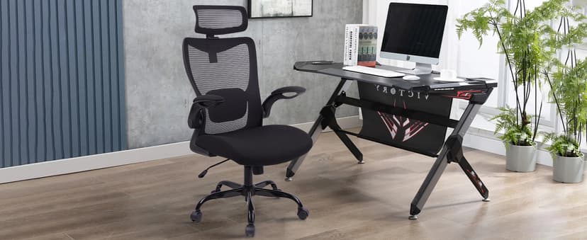 CLATINA Heavy Duty Ergonomic Mesh Office Chair 400LBS, Big and Tall Desk Chair with Adjustable Lumbar Support & Headrest, Flip Up Padded Arms, Swivel Computer Chair for Home, Study, Conference, Black