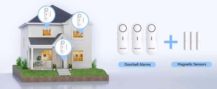 TECKNET Door Alarms for Kids Safety, Window Alarm Pool Alarms Door Alarm for Home Security, 2-in-1 Alarm & Chime, 3-Level Volume Control, Wireless Alarm for House Hotel Cars Sheds Caravans (3 Pack)
