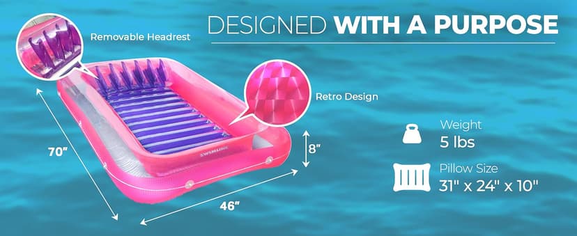 SWIMLINE Suntan Tub, Classic Inflatable Tanning Lounge Float with Adjustable Pillow, 71" Long - Outdoor Floating Lounger for Lake, River, Beach & Swimming Pool, Includes Rope Surround & Repair Patch