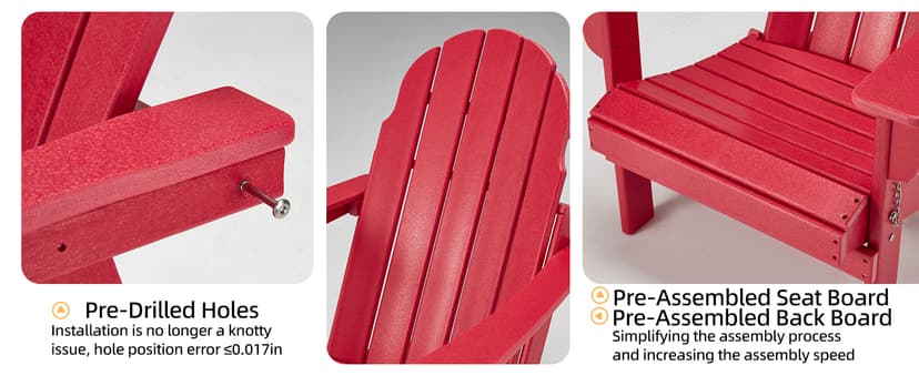 BUPPLEE Folding Adirondack Chair, 450 LBS Heavy Duty HDPE Poly Lumber Fire Pit Chair for Outside, All-Weather Resistant Plastic Adirondack Chairs for Patio, Garden, Deck & Backyard, Red
