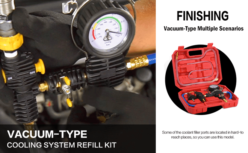 Vacuum Type Coolant Filling Tool Kit, Automotive Radiator Purge and Antifreeze Refill Tool Housing Hose with Adapter for Most Cars, Vans, SUVs and Trucks