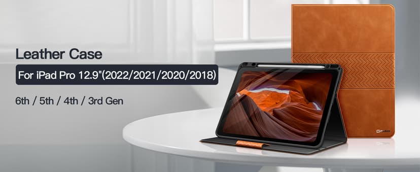 auaua Case for iPad Pro 12.9 6th/5th/4th/3rd Generation 2022/2021/2020/2018, Slim Durable Leather Stand Cover with Pencil Holder, Auto Sleep/Wake (Brown)