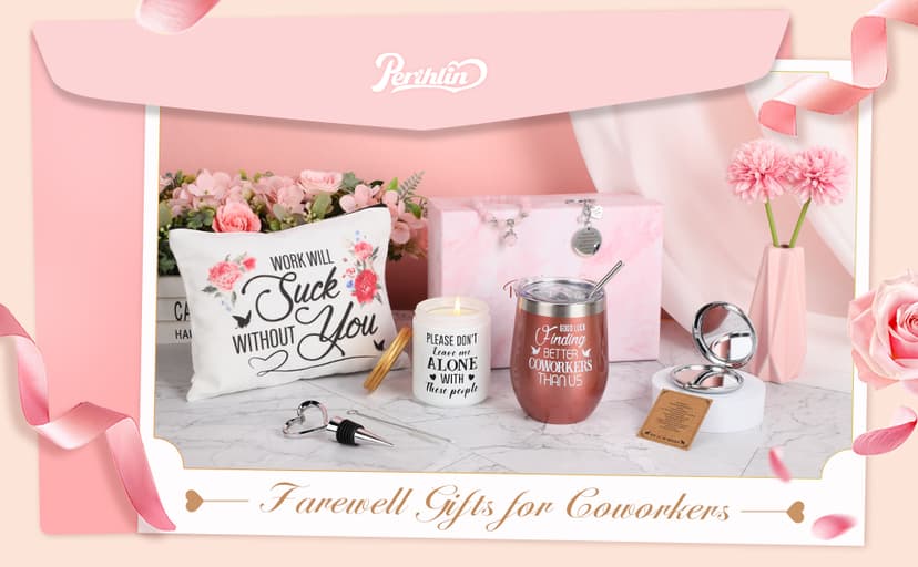 Going Away Beginning Gift Basket for Coworker Leaving, Tumbler, Makeup Bag, Bracelet, Candle, Mirror, Female Boss Teacher Farewell Goodbye Gifts for Coworkers Women, Farewell, Pink B0BJJ5CN36