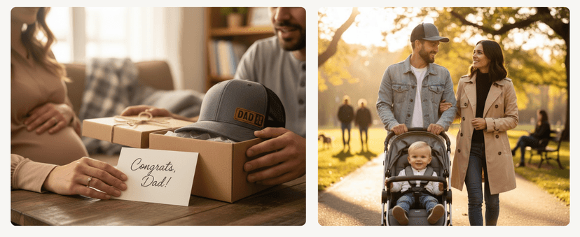 Dad Est 2025 2026 Hat for Men New Dad Gifts Customization Leather Patch Trucker Hat