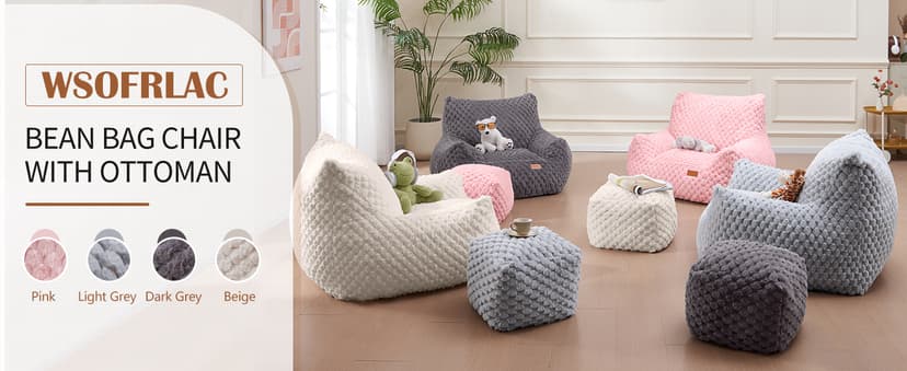 Gaming Chair Comfy Bean Bag Couch Sofa Chair for Bedroom, Modern Faux Fur Reading Bean Bag Chairs for Adults Teens, Living Room Adult Bean Bag Chair with Footrest