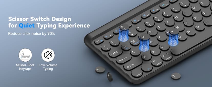 TECKNET Wireless Keyboard Bluetooth & 2.4G USB, Up to 4-Device Connection, USB C Rechargeable Battery, Quiet Typing, Compact Layout, 7° Ergonomic Tilt, Compatible with Windows/Android/iOS, Black