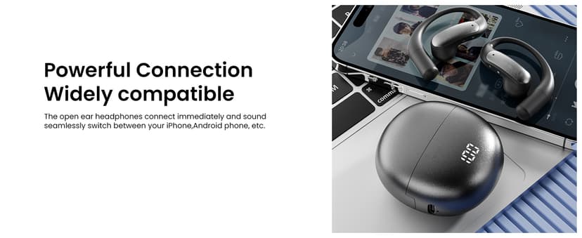 Piluyaa Open Ear Earbuds Bluetooth AI Ear Buds 60Hrs Playtime Wireless Over Headphones with Earhooks IPX7 Waterproof Touch Control Air Conduction Sport Headsets Earphones for Workout Running Black