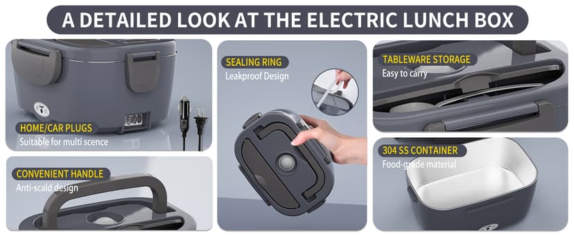 Leakproof, Removable Easy Clean, 12V/24V Car/Truck & 110V Home Use, Lonchera Eléctrica Portátil with Bag Tableware, Gifts Carsolt 1.5L Electric Lunch Box, Heated Lunch Box Food Warmer for Adults B09YXSNCTM