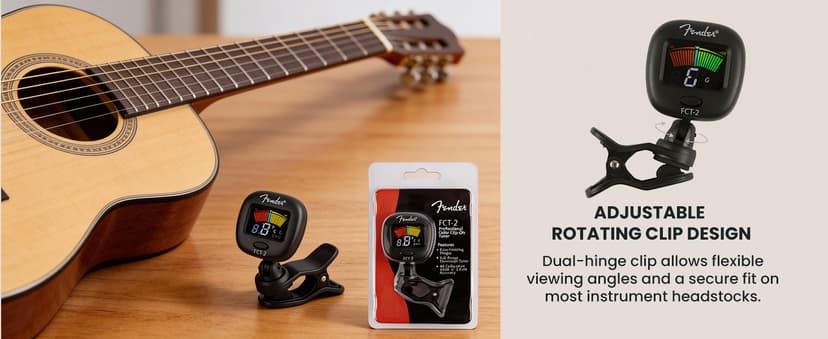 Fender FCT-2 Professional Multi-Instrument Clip-On Tuner for Guitar, Bass, Ukulele, and Violin