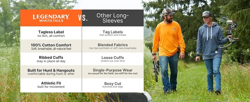 Legendary Whitetails Men's Long Sleeve T-Shirt Graphic Tee Preshrunk 100% Heavyweight Cotton