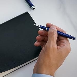 Scriveiner Silver Chrome Rollerball Pen - Stunning Luxury Pen, Real Gold Plating, Schmidt Ink Refill, Best Roller Ball Pen Gift Set for Men & Women, Professional, Executive Office, Fancy Pens