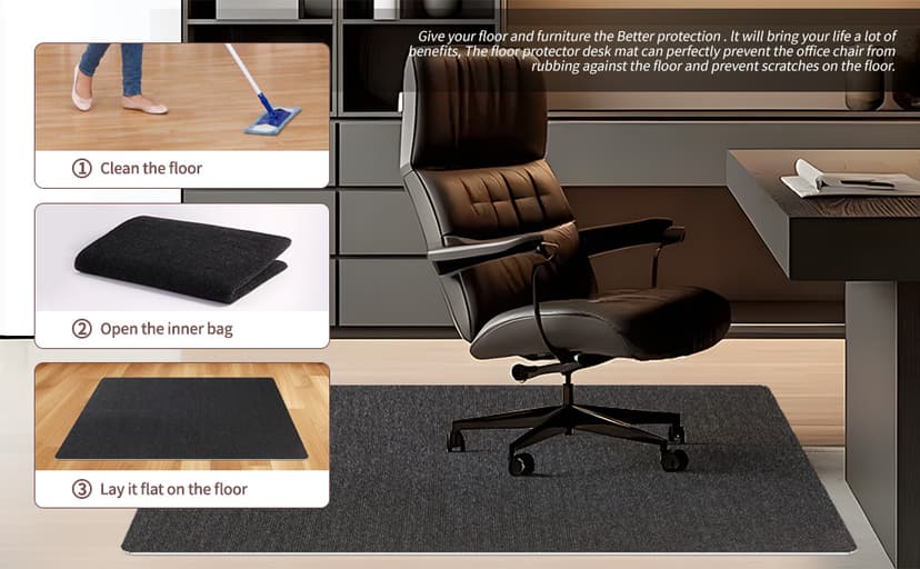 Office Chair Mat - for Hardwood Floors, Large Non-Slip Easy-Clean Floor Protection Blanket (Black, “48 x 36in”).