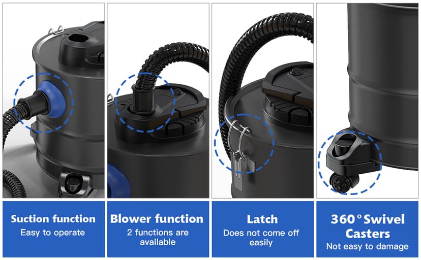 Oragerju Ash Vacuum, Pellet Stove Vacuum Cleaner, 5.3 Gallon, 20kPa, 1200W Powerful Motor with Blower Function, On Wheels and HEPA Filter, The Ash Vacuum for Pellet Stoves & Wood Stoves