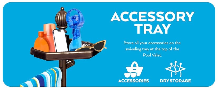 O2COOL Pool & Spa Valet, Adjustable Pool & Patio Towel Holder with Weighted Base, Outdoor Towel Bar, Poolside Table, Bronze