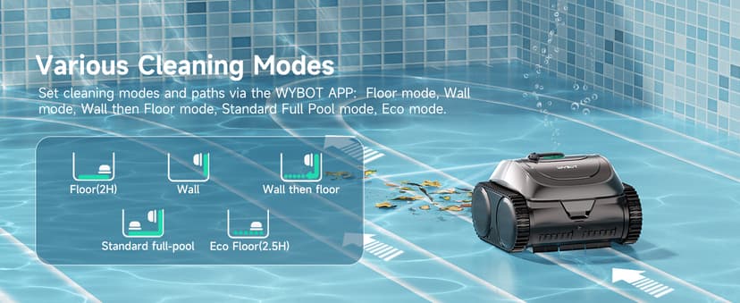 (2026 Upgrade) WYBOT C1 Cordless Robotic Pool Vacuum for Inground Pools, 150mins Above Ground Pool Cleaner 4-in-1 Wall & Waterline Cleaning Up to 1,615sq.ft, Smart App Navigation, Obsidian Green
