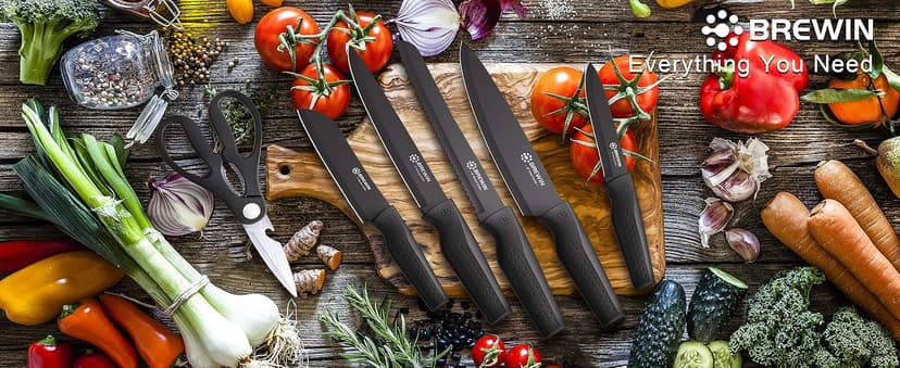 Knife Set, Brewin Kitchen Knife Set, Knives Set for Kitchen, Universal Knife Block, Utility Knife Block Set, New Home Essentials, Apartment Essentials, Dishwasher Safe